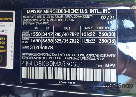 2021 Mercedes-Benz Amg Gle 63 Coupe S 4Matic z USA, uszkodzony, nr VIN 4JGFD8KB0MA530301